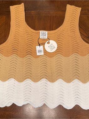 Two-Tone Scalloped Knit Tank — Mustard & Cream